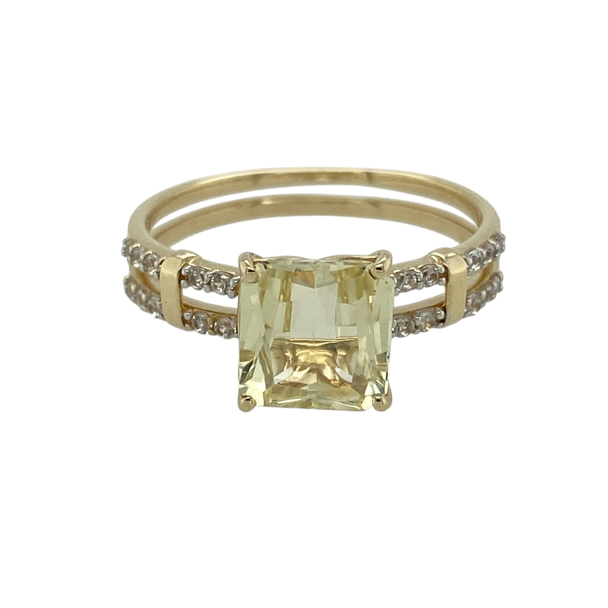9ct Gold Light Green Stone & Cubic Zirconia Set Ring