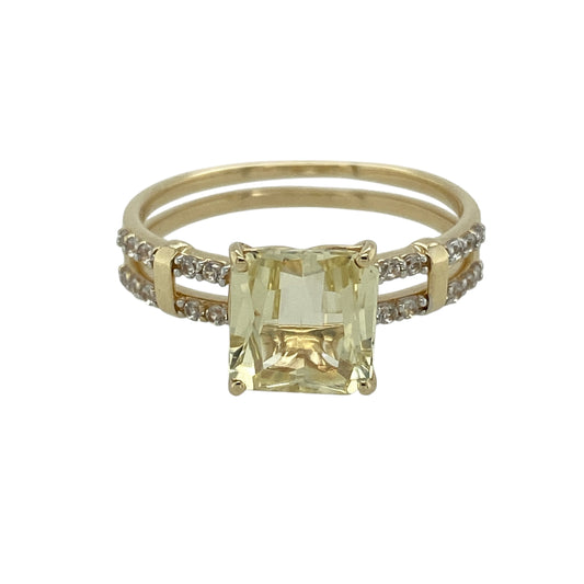 9ct Gold Light Green Stone & Cubic Zirconia Set Ring