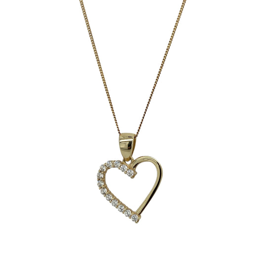 9ct Gold & Cubic Zirconia Set Open Heart 18" Necklace
