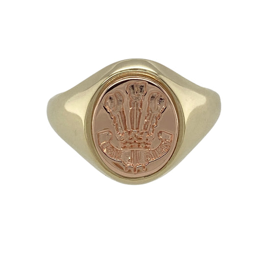 9ct Welsh Gold Three Feathers Oval Signet Ring