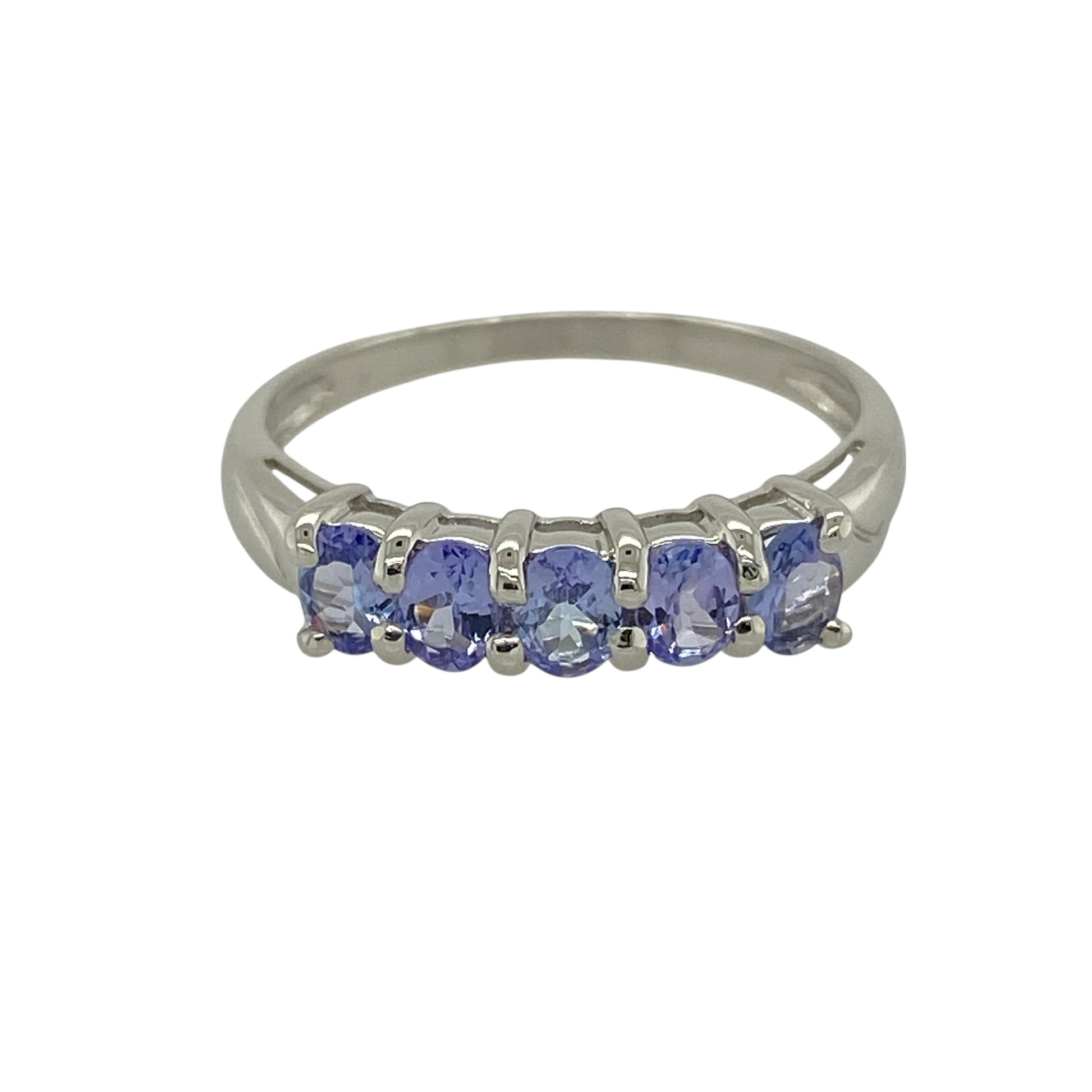 9ct White Gold & Tanzanite Set Five Stone Band Ring