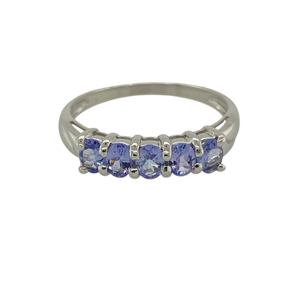 9ct White Gold & Tanzanite Set Five Stone Band Ring