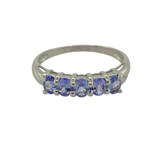 9ct White Gold & Tanzanite Set Five Stone Band Ring