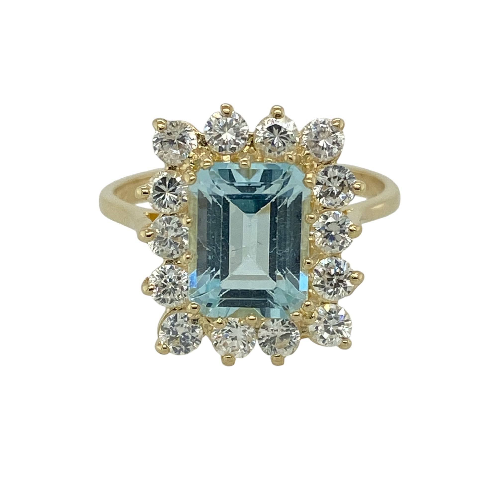 9ct Gold Aquamarine & Cubic Zirconia Set Cluster Ring