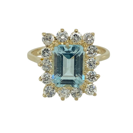 9ct Gold Aquamarine & Cubic Zirconia Set Cluster Ring
