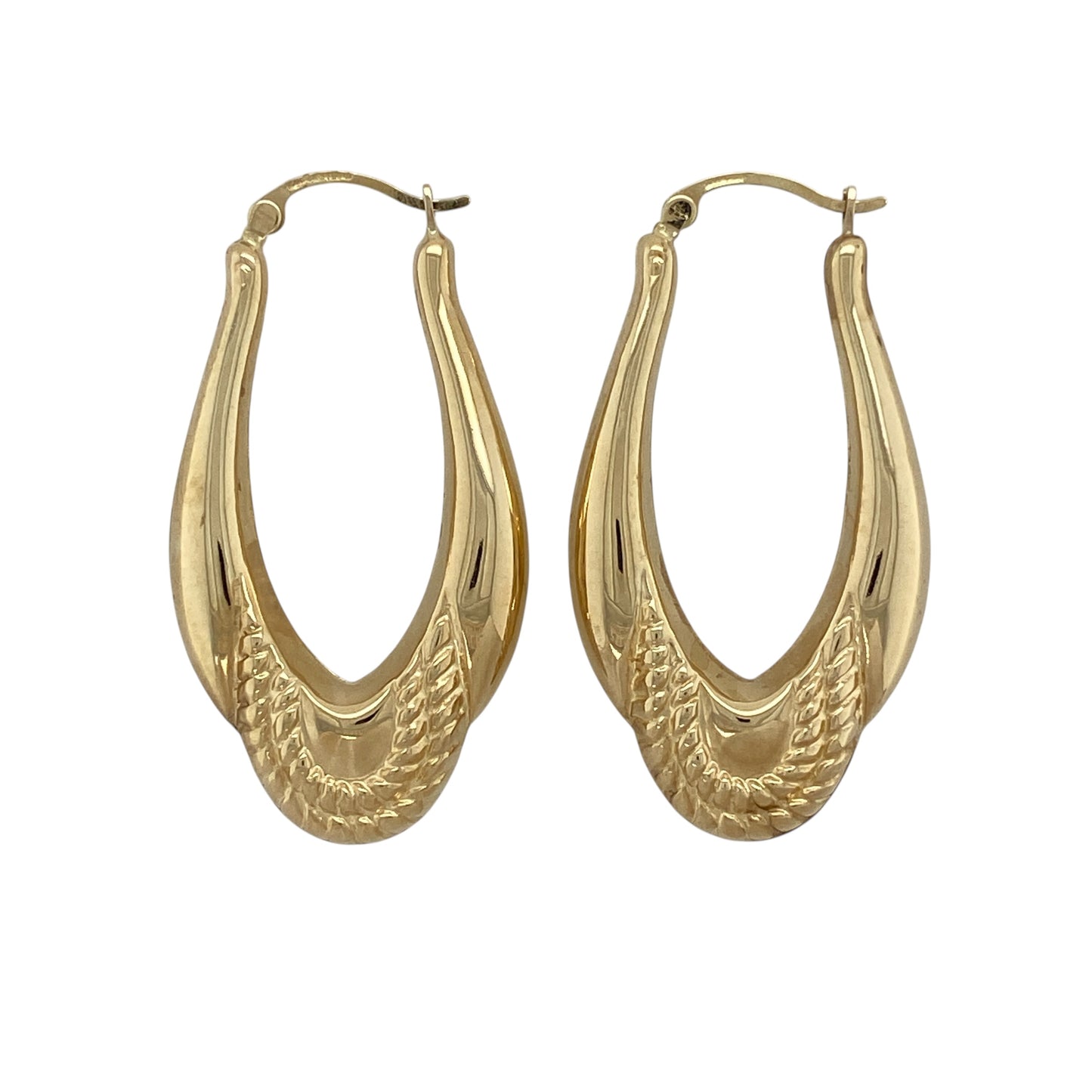 9ct Gold Patterned Oval Creole Earrings