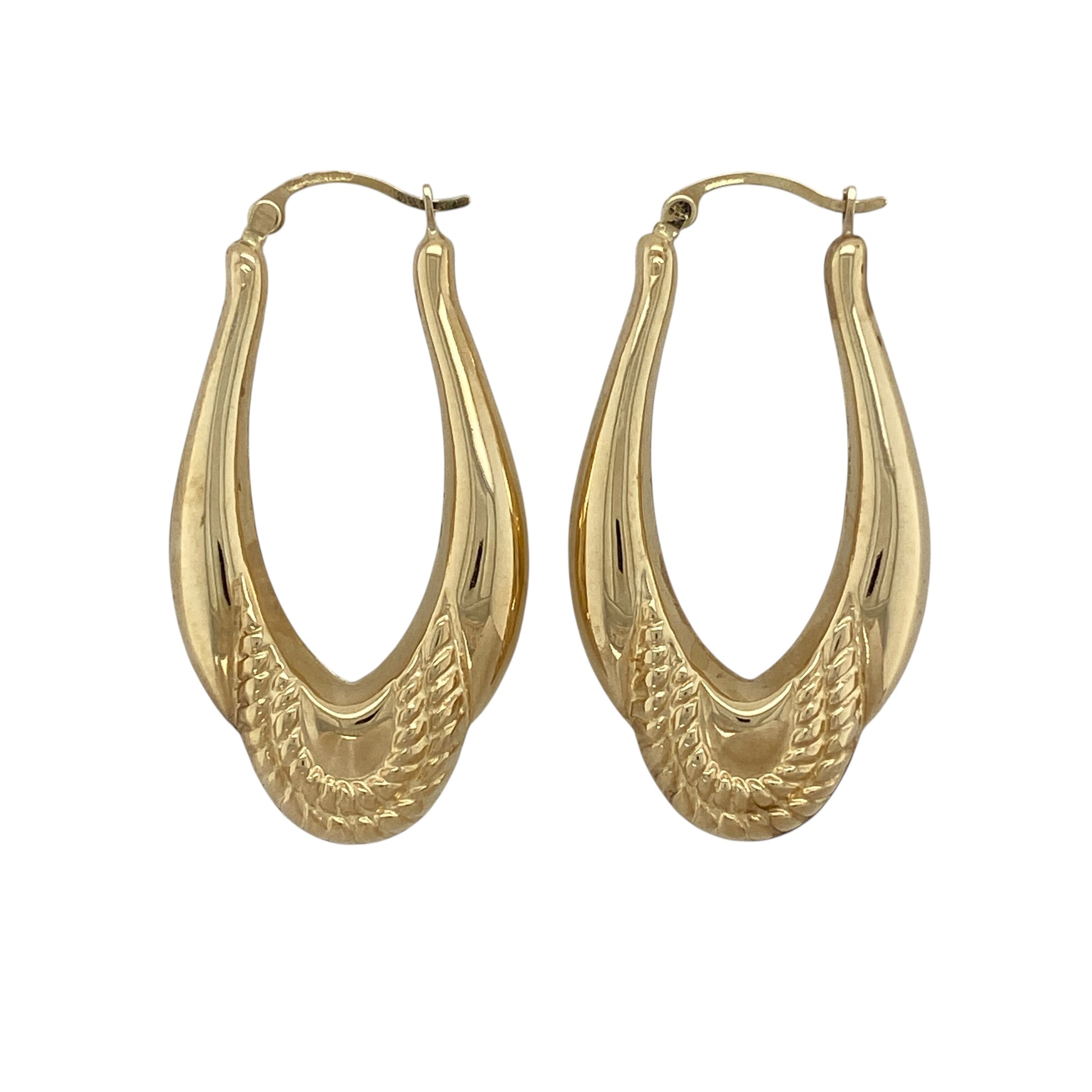 9ct Gold Patterned Oval Creole Earrings