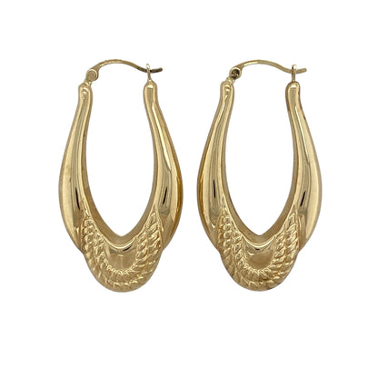 9ct Gold Patterned Oval Creole Earrings