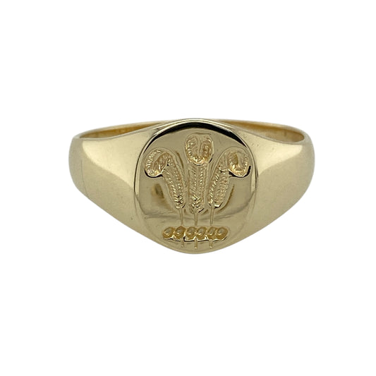 9ct Gold Three Feathers Oval Signet Ring