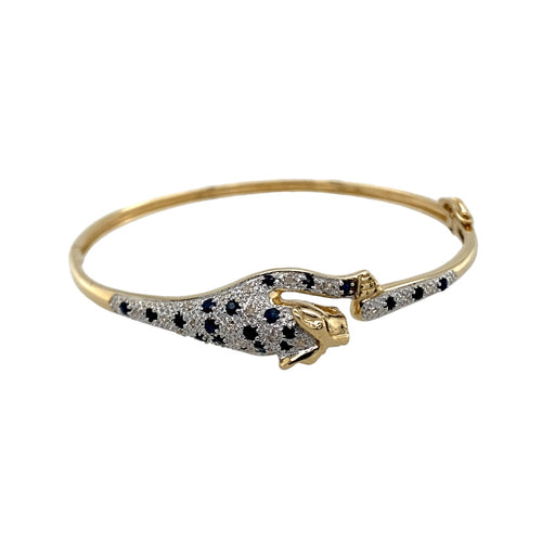 9ct Gold Diamond & Sapphire Set Leopard Hinged Bangle