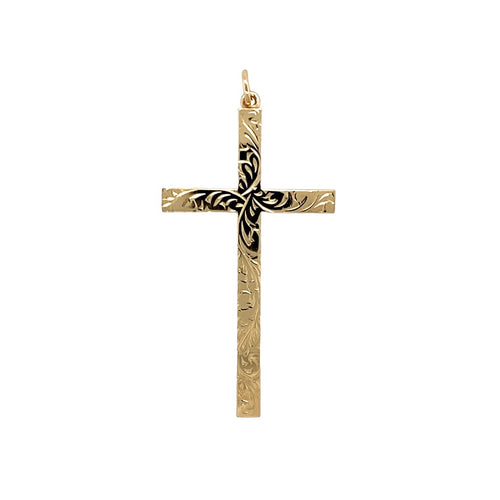 9ct Gold Patterned Engraved Cross Pendant