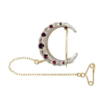Load image into Gallery viewer, 9ct Gold Diamond &amp; Ruby Set Antique Crescent Moon Brooch

