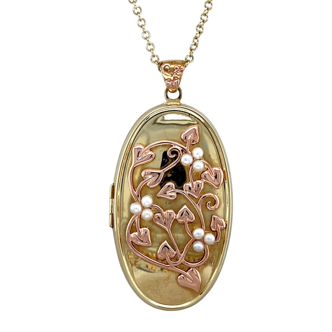 Preowned 9ct Gold Pearl Set Clogau Tree of Life Oval Locket 29 Necklace Gold Reserves Jewellers
