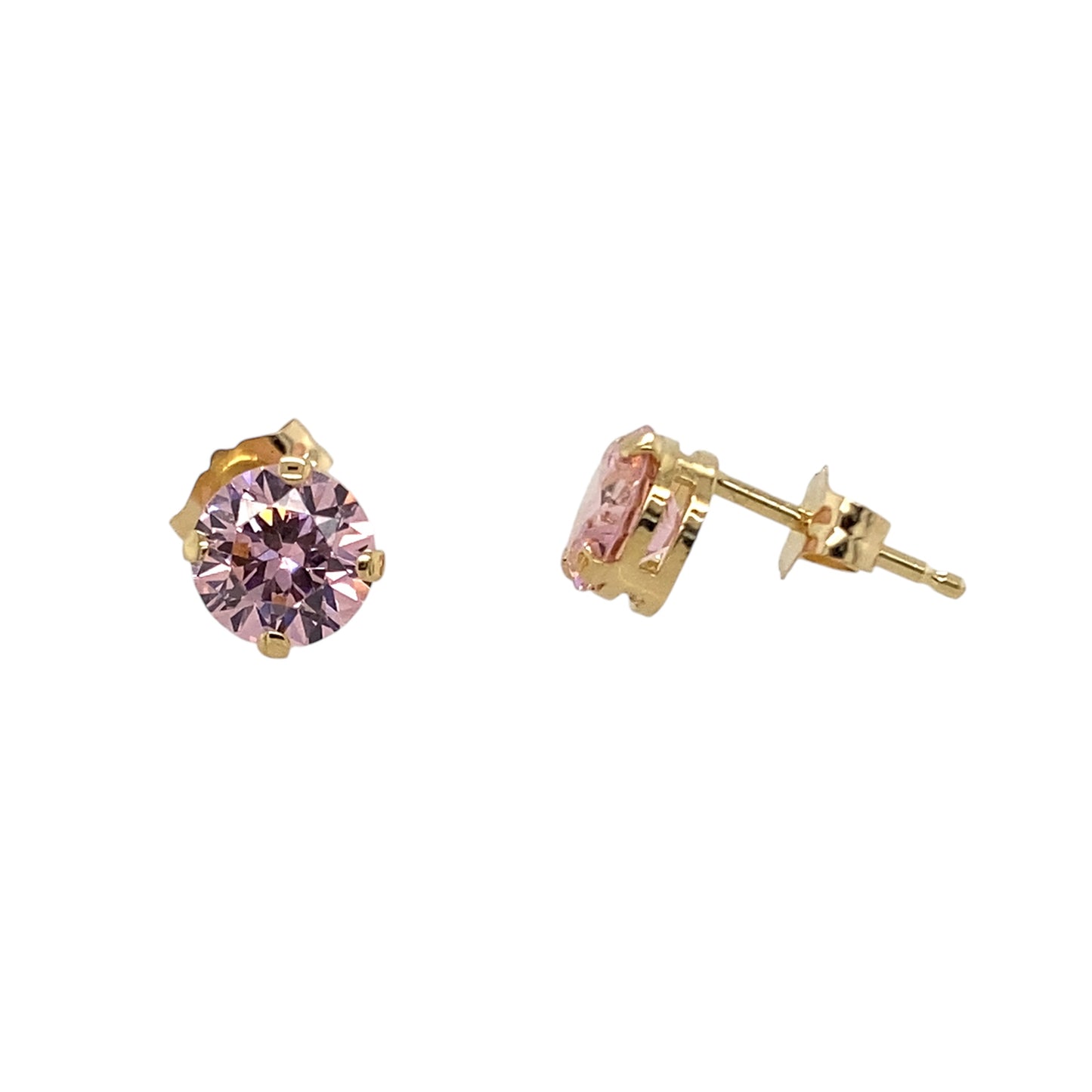 9ct Gold & Pink Stone Round Stud Earrings