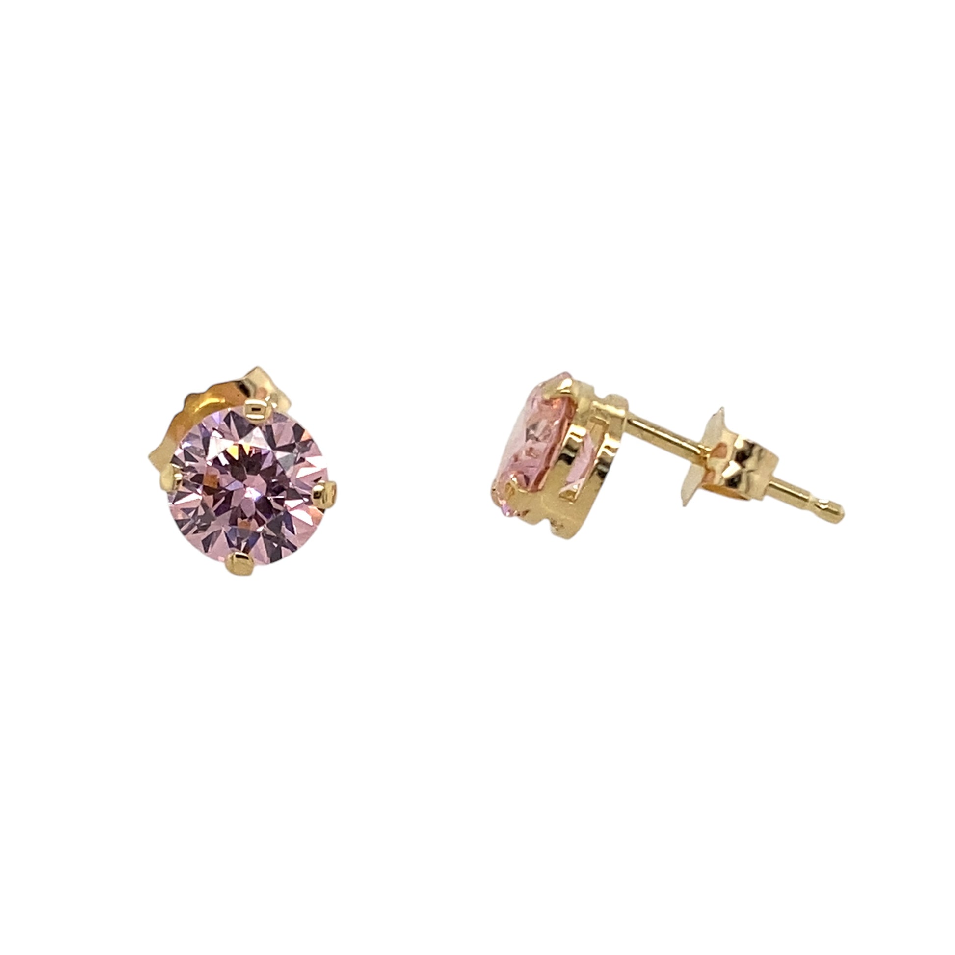 9ct Gold & Pink Stone Round Stud Earrings