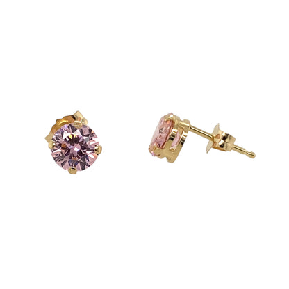 9ct Gold & Pink Stone Round Stud Earrings