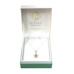925 Silver & Garnet Set Flower January Birthstone 16" - 18" Necklace