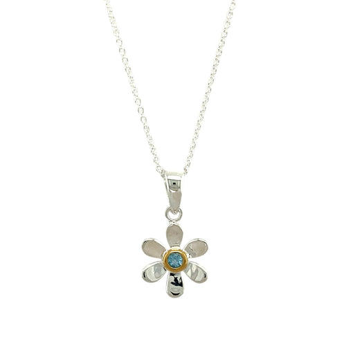 925 Silver & Blue Topaz Set Flower March Birthstone 16