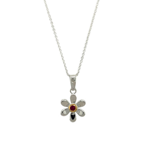 925 Silver & Ruby Set Flower July Birthstone 16