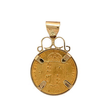 Load image into Gallery viewer, Add a historic and distinguished piece to your jewellery collection with this pre-owned 9ct gold half sovereign mount pendant, featuring:

Design: A classic half sovereign mount pendant, securely holding a 22ct gold Shield Back half sovereign coin for a timeless and prestigious look.
Material: 9-carat gold mount paired with a 22-carat gold half sovereign, offering a rich and enduring appeal.
Coin Detail: Features an 1892 Queen Victoria head half sovereign, showcasing a piece of numismatic history.
Weight: A
