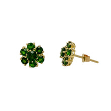 Load image into Gallery viewer, 9ct Gold &amp; Chrome Diopside Set Flower Cluster Stud Earrings
