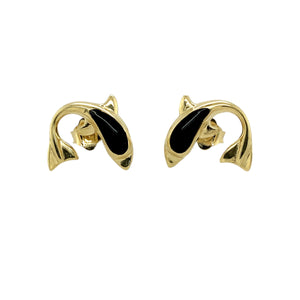 Add a playful yet elegant touch to your jewellery collection with these pre-owned 14ct yellow gold & black onyx set dolphin stud earrings, featuring:

Design: A unique dolphin-inspired design, combining charm and sophistication.
Material: Crafted in 14-carat yellow gold, offering a rich and luxurious appeal.
Gemstones: Each earring is set with a sleek 8.5mm by 3.5mm black onyx stone, adding depth and contrast to the design.
Weight: A well-balanced 2.50 grams, ensuring a comfortable and secure fit.
