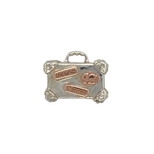 Load image into Gallery viewer, Add a touch of travel-inspired charm to your jewellery collection with this pre-owned 925 silver with 9ct rose gold Clogau suitcase charm, featuring:

Design: A beautifully detailed suitcase charm, symbolising adventure and cherished memories.
Material: A combination of 925 sterling silver and 9-carat rose gold, creating a unique and elegant contrast.
Engraving: Features &quot;London&quot; and &quot;Cardiff&quot; on the suitcase, celebrating iconic destinations.


