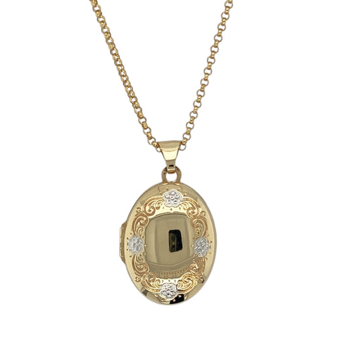 9ct Gold Patterned Oval Locket 20