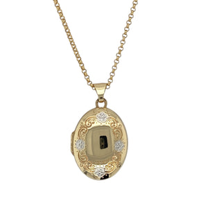 9ct Gold Patterned Oval Locket 20" Necklace