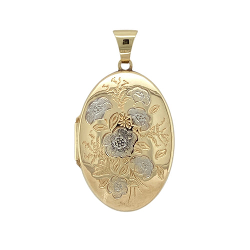 9ct Gold Floral Patterned Oval Locket