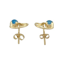 Load image into Gallery viewer, 9ct Gold &amp; Blue Stone Set Leaf Stud Earrings
