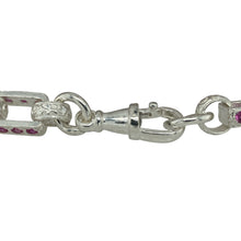 Load image into Gallery viewer, Add a pop of colour and timeless charm to your collection with this new 925 silver 8.5&quot; pink cubic zirconia set patterned belcher bracelet, combining classic design with a sparkling, feminine twist:

Design: A traditional belcher link bracelet featuring detailed patterned links, each set with vibrant pink cubic zirconia stones, offering a perfect blend of classic style and modern sparkle.

