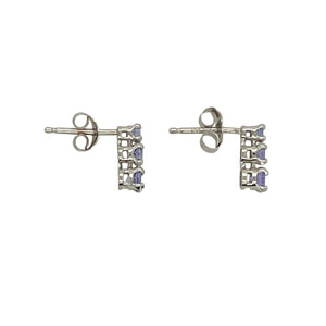 9ct White Gold & Tanzanite Set Three Stone Stud Earrings