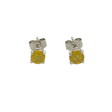 Load image into Gallery viewer, Bring a pop of colour and refined sparkle to your collection with these pre-owned 9ct white gold and yellow stone set stud earrings, offering a bright and elegant touch—perfect for everyday wear or subtle statement styling.

Design: Each earring features a round yellow stone approximately 3.5mm in diameter, set in a simple and timeless white gold stud setting for a clean, modern look.
