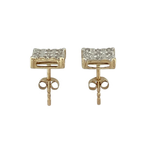 9ct Gold & Diamond Set Square Stud Earrings