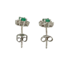 Load image into Gallery viewer, 9ct White Gold Diamond &amp; Emerald Set Cluster Stud Earrings
