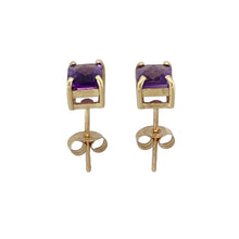 Load image into Gallery viewer, 9ct Gold &amp; Amethyst Set Rectangle Stud Earrings
