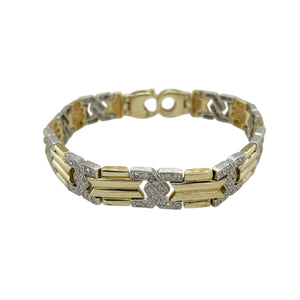 9ct Gold & Diamond Set Fancy Link 7" Bracelet