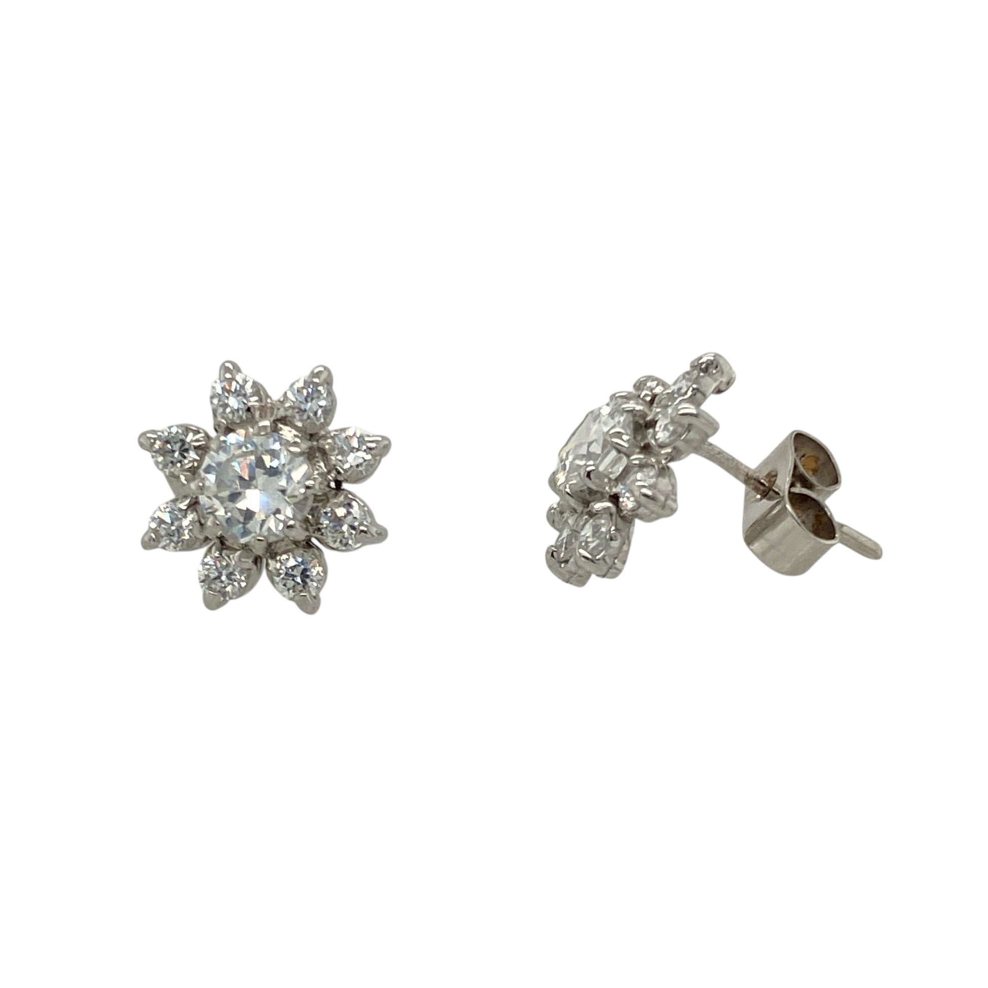 9ct White Gold & Cubic Zirconia Set Flower Stud Earrings