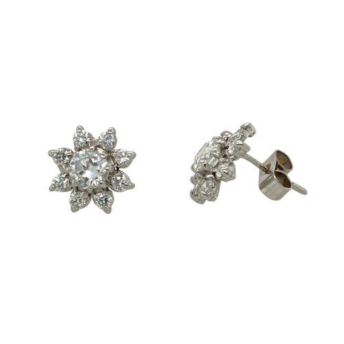 9ct White Gold & Cubic Zirconia Set Flower Stud Earrings