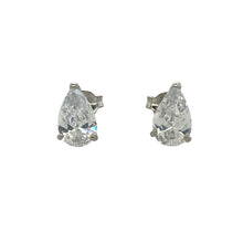 Load image into Gallery viewer, Add a touch of sparkle and graceful elegance to your collection with these pre-owned 9ct white gold teardrop stud earrings—perfect for day-to-night shine with timeless charm.

Design: Each earring features an 8mm by 5mm teardrop-shaped cubic zirconia, offering brilliant clarity and a classic, feminine silhouette.
Material: Made from 9-carat white gold, the sleek polished finish enhances the brilliance of the stones and adds a contemporary edge.

