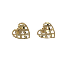 Load image into Gallery viewer, Add a touch of delicate charm and romantic detail to your collection with these pre-owned 9ct yellow gold open patterned heart stud earrings—perfect for everyday elegance with a sweet twist.

Design: Each earring features an open heart shape with fine patterning, creating a light and feminine look with vintage-inspired appeal.
Material: Made from 9-carat yellow gold, the polished finish adds a soft glow that enhances the intricate openwork design.

