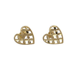 Add a touch of delicate charm and romantic detail to your collection with these pre-owned 9ct yellow gold open patterned heart stud earrings—perfect for everyday elegance with a sweet twist.

Design: Each earring features an open heart shape with fine patterning, creating a light and feminine look with vintage-inspired appeal.
Material: Made from 9-carat yellow gold, the polished finish adds a soft glow that enhances the intricate openwork design.
