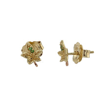 Load image into Gallery viewer, 9ct Gold &amp; Green Stone Clogau Leaf Stud Earrings
