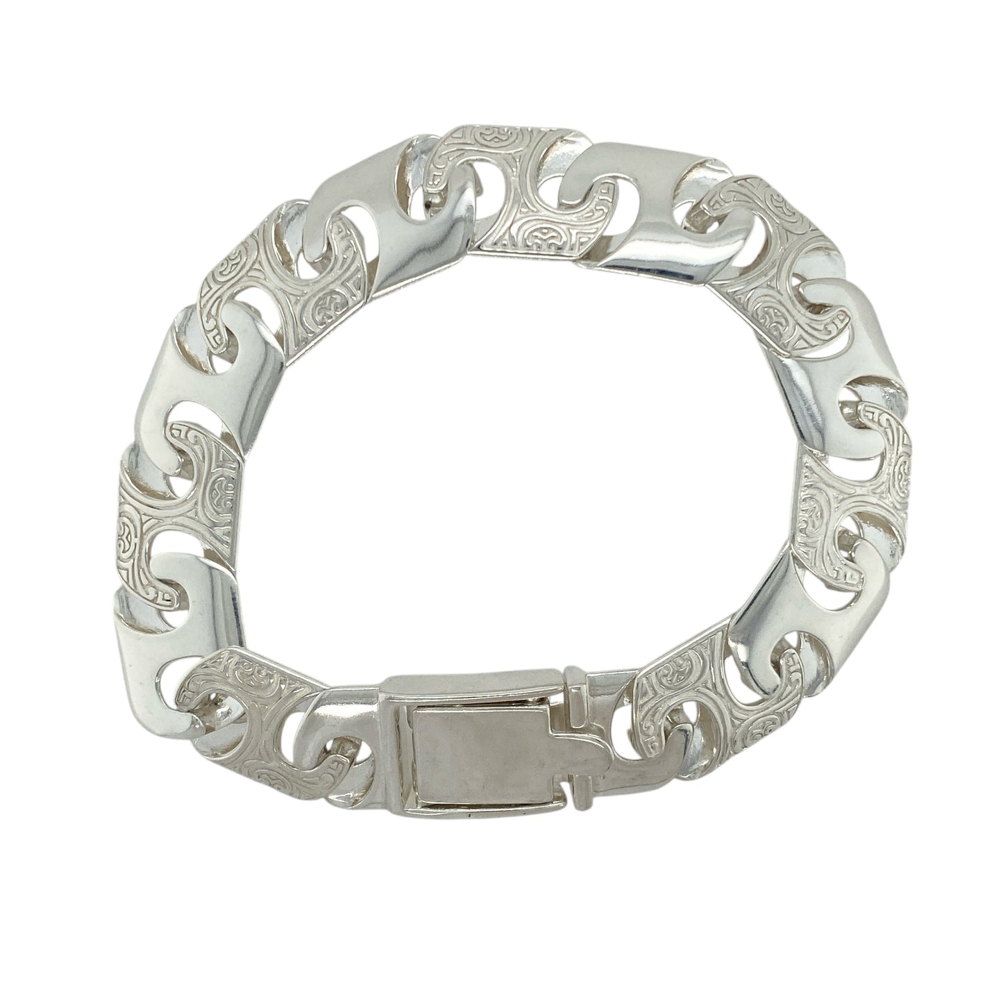 New 925 Silver 8" Patterned Bali Link Bracelet
