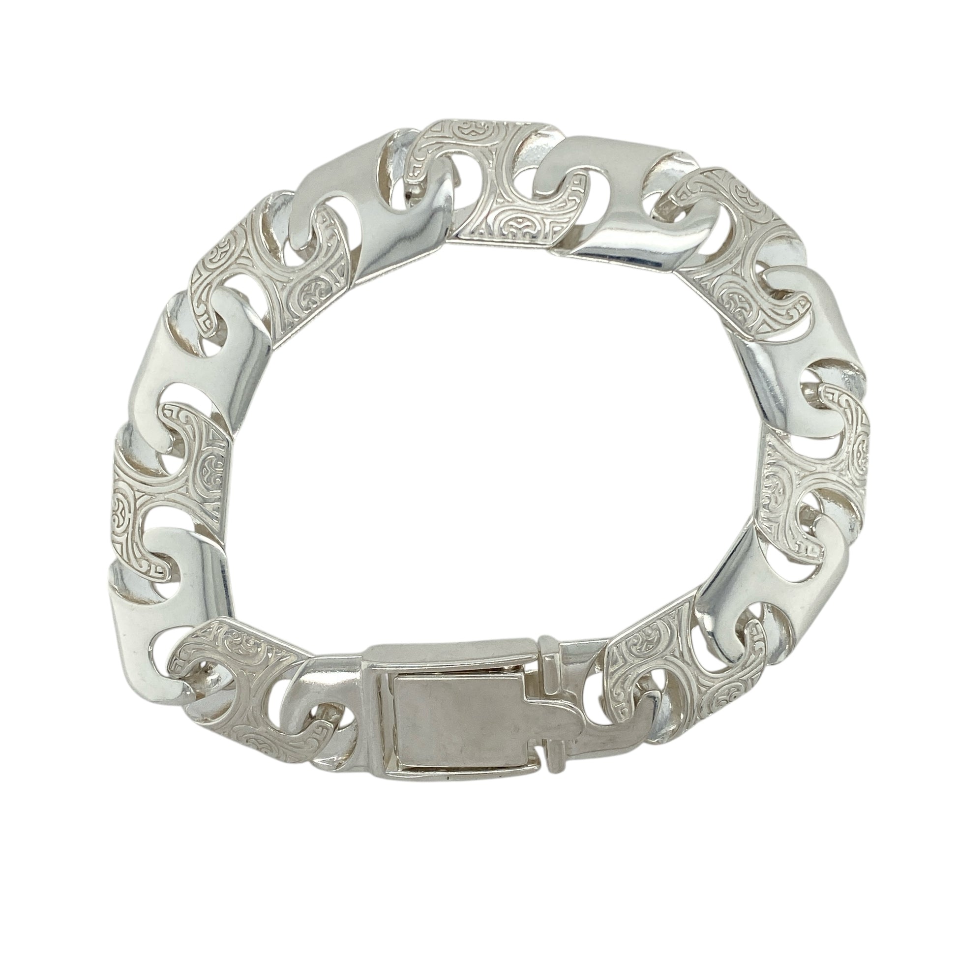 New 925 Silver 8" Patterned Bali Link Bracelet