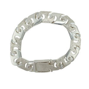 New 925 Silver 8" Patterned Bali Link Bracelet