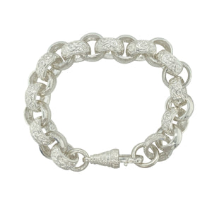 New 925 Silver 9.5" Patterned Engraved Belcher Bracelet
