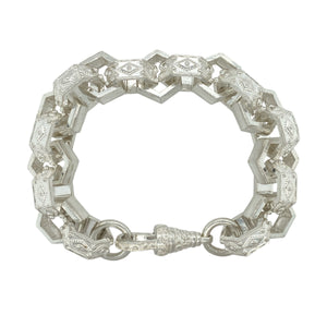 New 925 Silver 9.5" Patterned Hexagon Link Bracelet