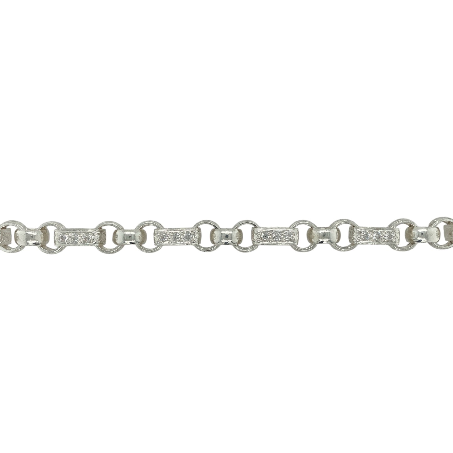 New 925 Silver & Cubic Zirconia Set 24" Patterned Gypsy Style Link Chain